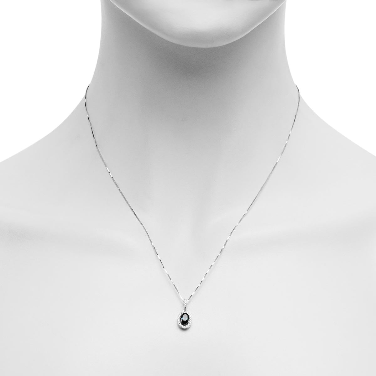 Maine Indicolite Tourmaline Halo Necklace in 14kt White Gold with Diamonds (1/7ct tw)