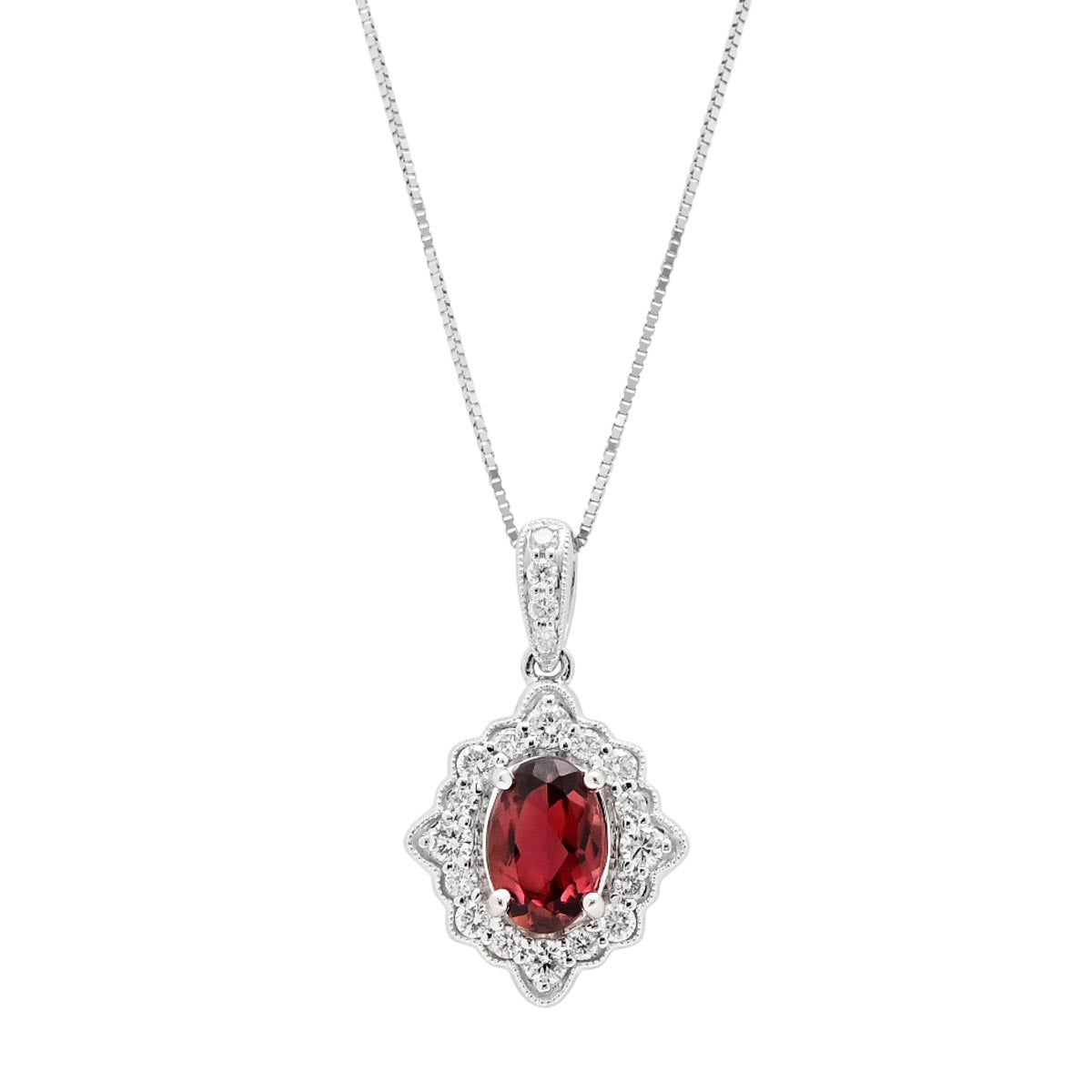 Maine Pink Tourmaline Oval Halo Necklace in 14kt White Gold with Diamonds (1/4ct tw)