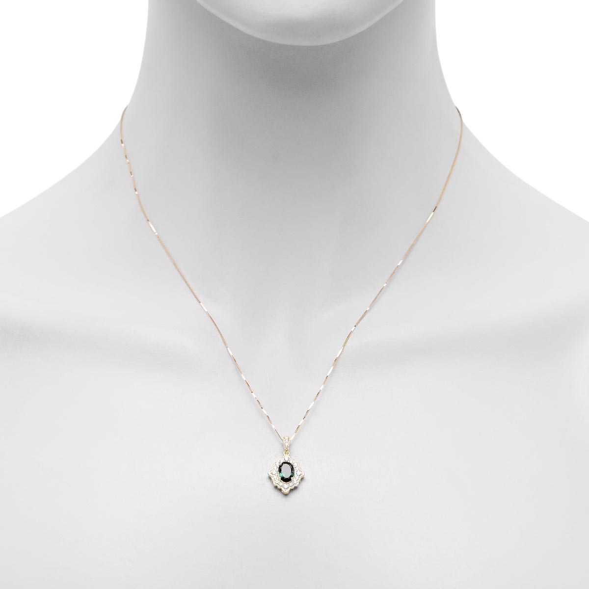 Maine Indicolite Tourmaline Oval Halo Necklace in 14kt Yellow Gold with Diamonds (1/4ct tw)
