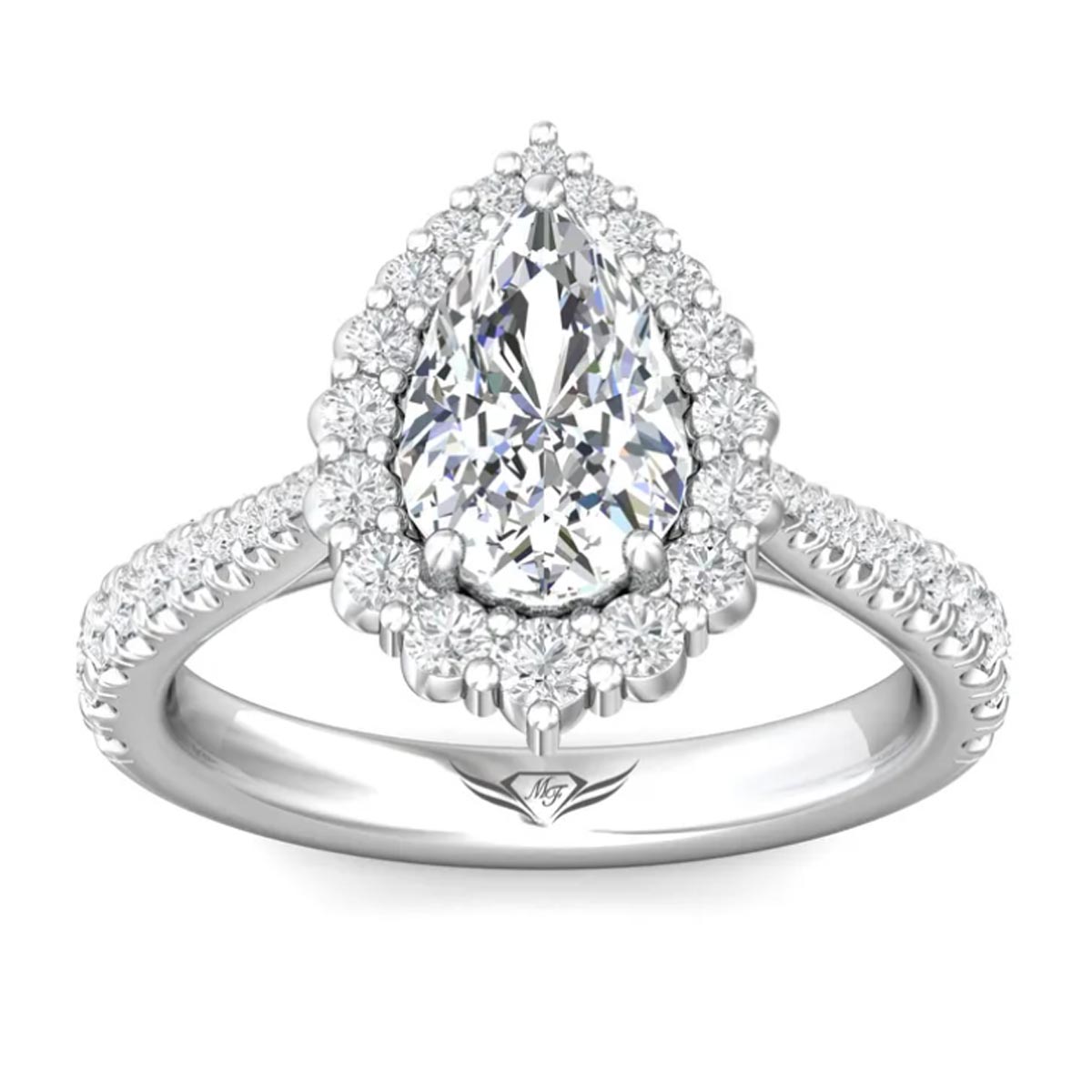 Martin Flyer Pear Shape Diamond Halo Engagement Ring in 14kt White Gold (1 5/8ct tw)