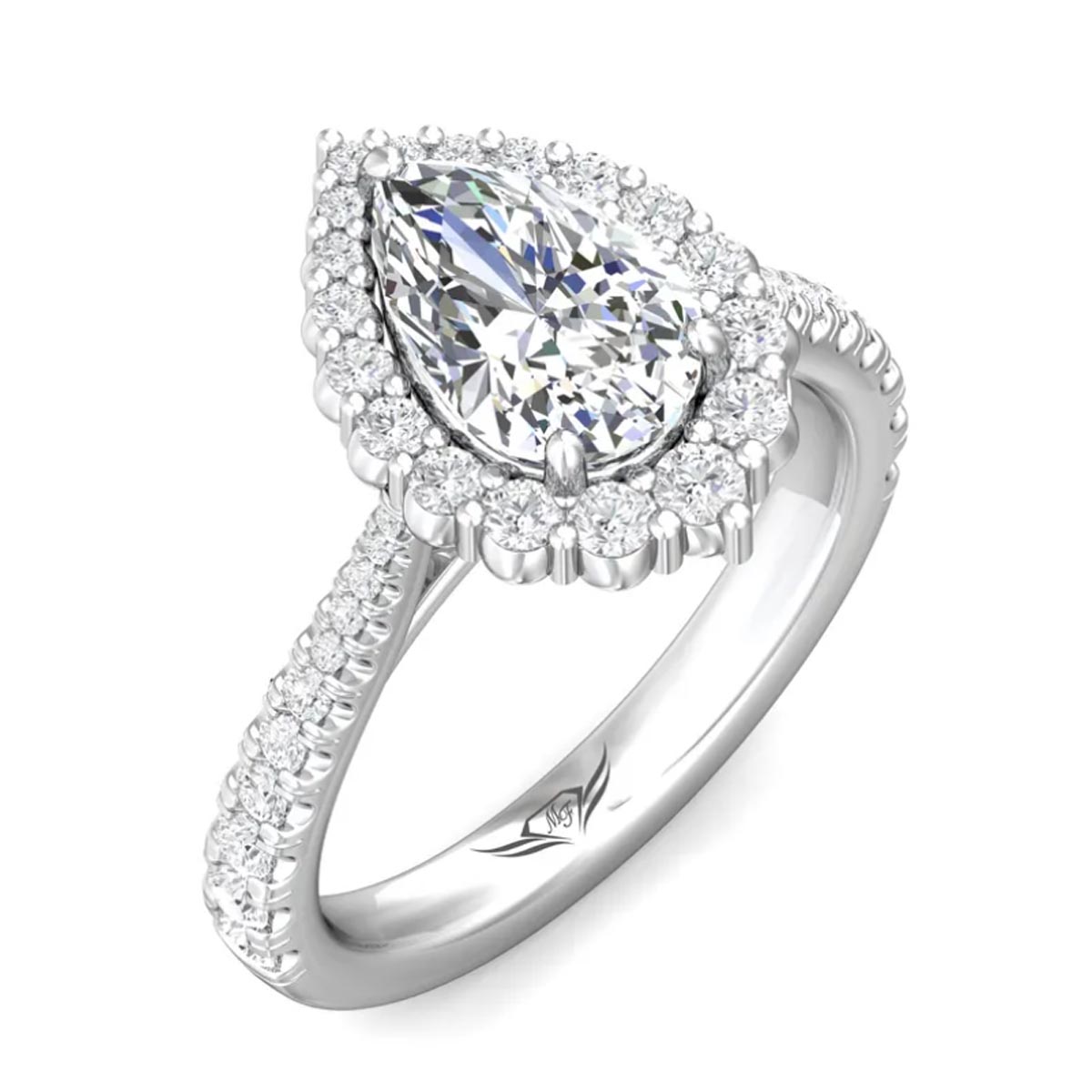 Martin Flyer Pear Shape Diamond Halo Engagement Ring in 14kt White Gold (1 5/8ct tw)