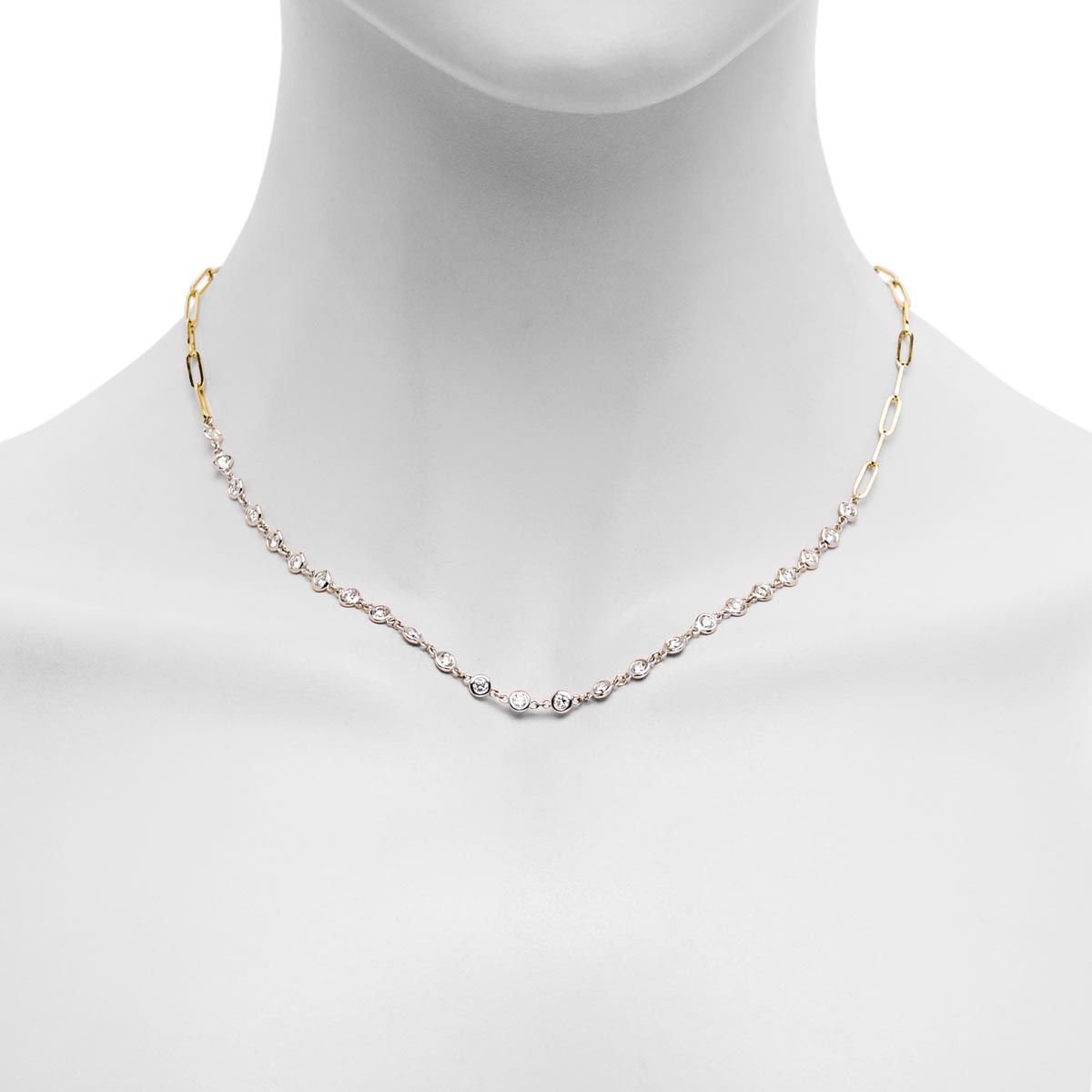 Diamond Bezel Paperclip Chain Necklace in 14kt White and Yellow Gold (1 3/4ct tw)