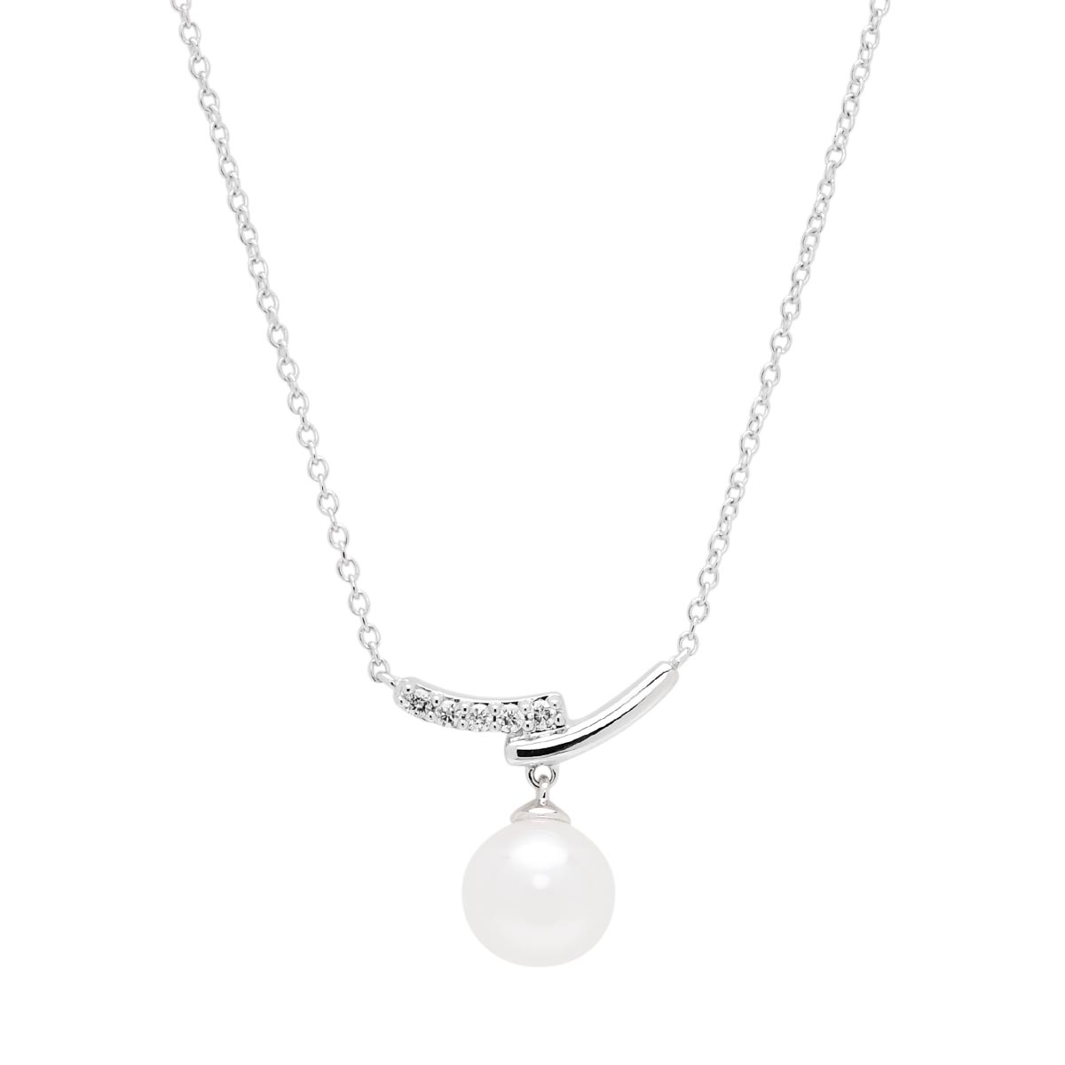 Mastoloni Cultured Freshwater Pearl Necklace in 14kt White Gold with Diamonds (.04ct tw and 6.5-7mm pearl)