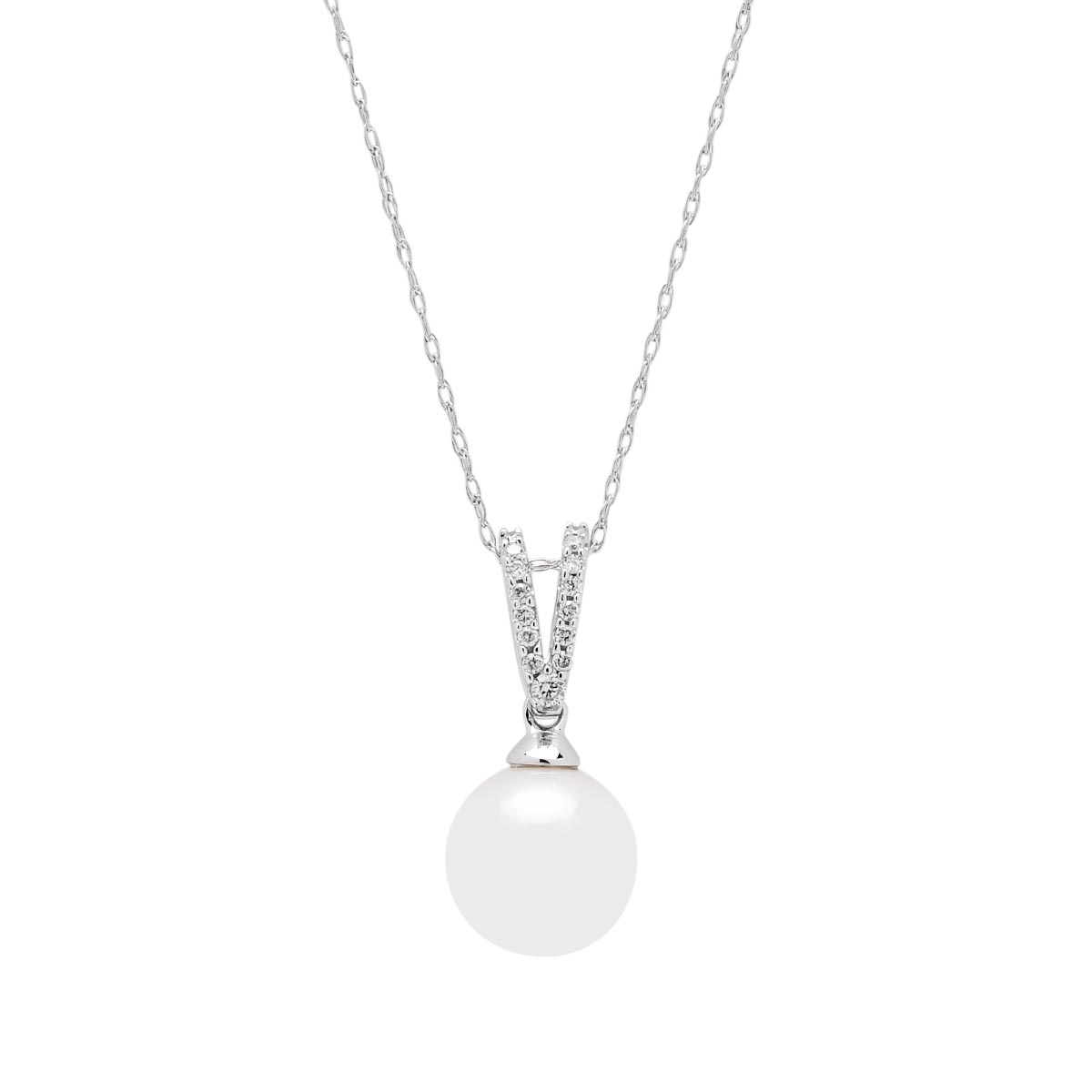 Mastoloni Cultured Freshwater Pearl Necklace in 14kt White Gold with Diamonds (1/10ct tw and 8.5-9mm pearl)