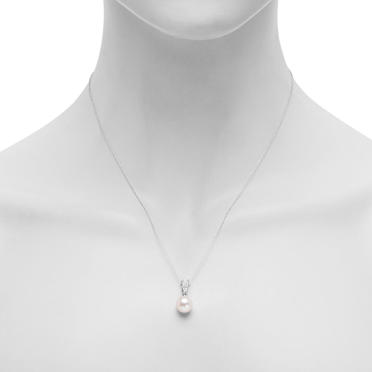Mastoloni Cultured Freshwater Pearl Necklace in 14kt White Gold with Diamonds (1/10ct tw and 8.5-9mm pearl)