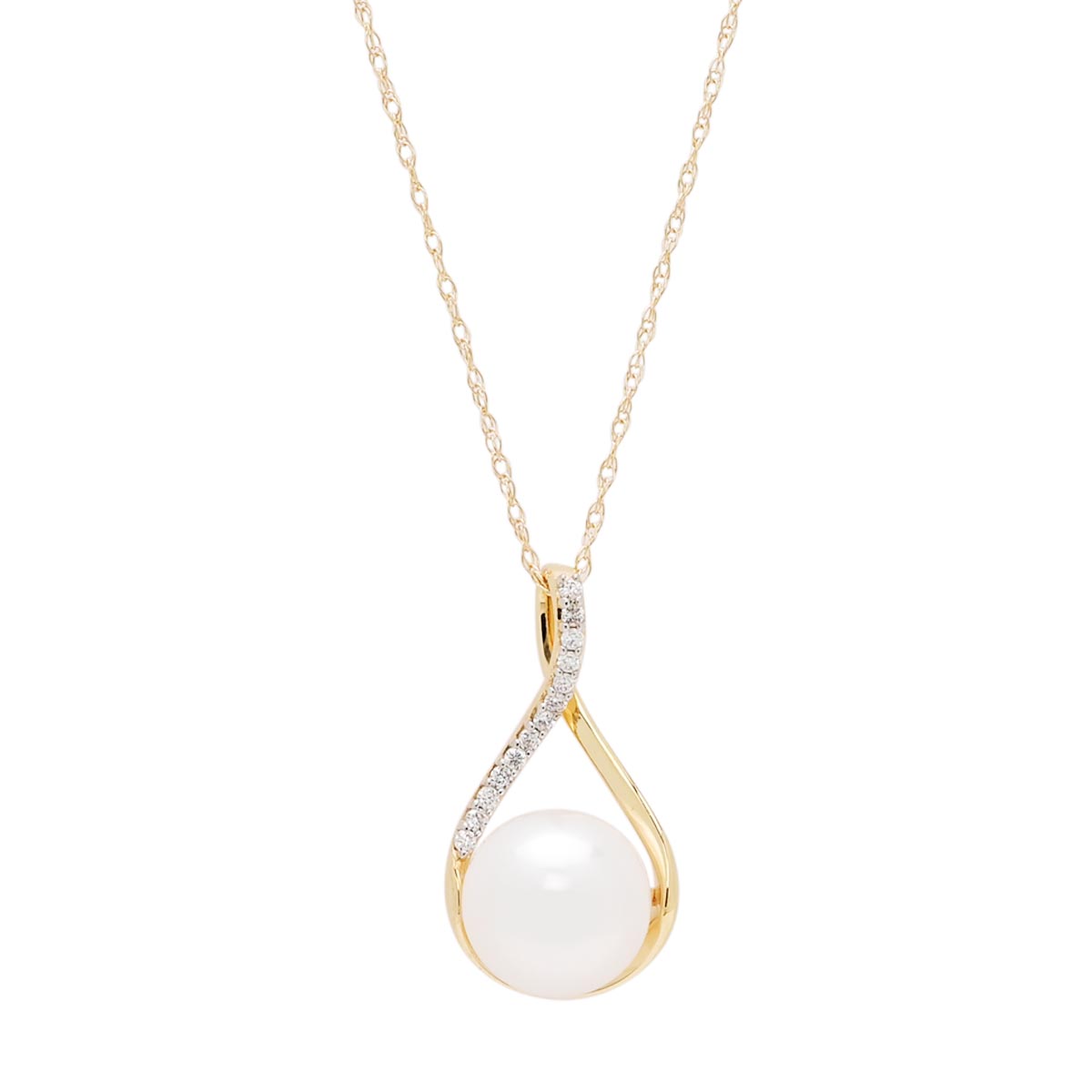 Mastoloni Cultured Freshwater Pearl Necklace in 14kt Yellow Gold with Diamonds (1/20ct tw and 7.5-8mm pearl)