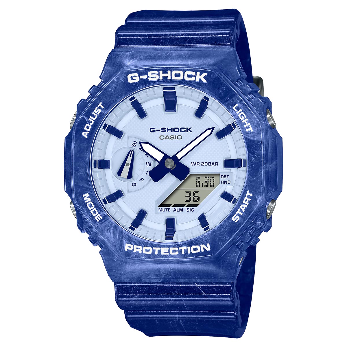 Gshock Mens Watch with White Dial and Blue Resin Band (quartz movement)