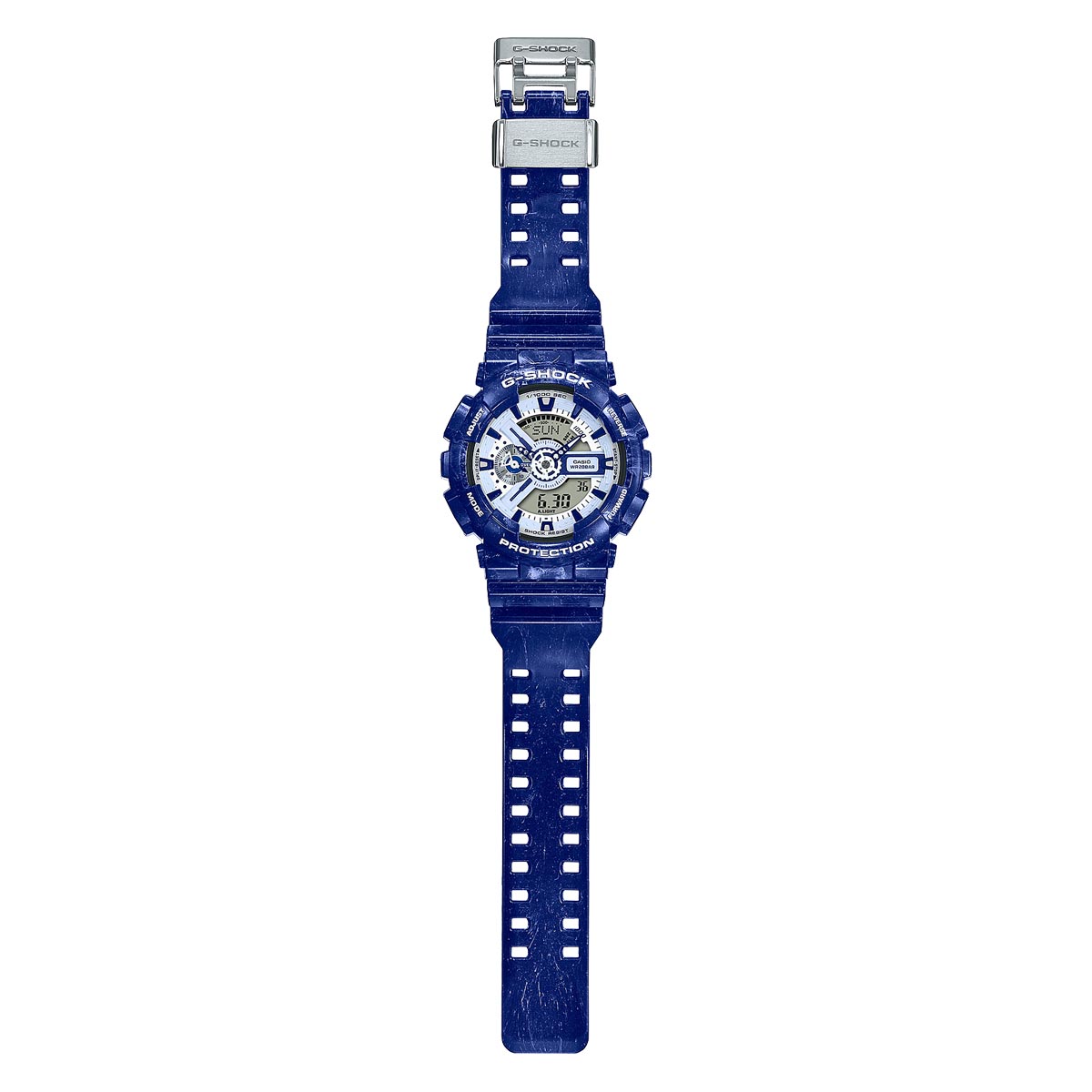 G Shock Mens Watch with White Dial and Blue Resin Band (quartz movement)