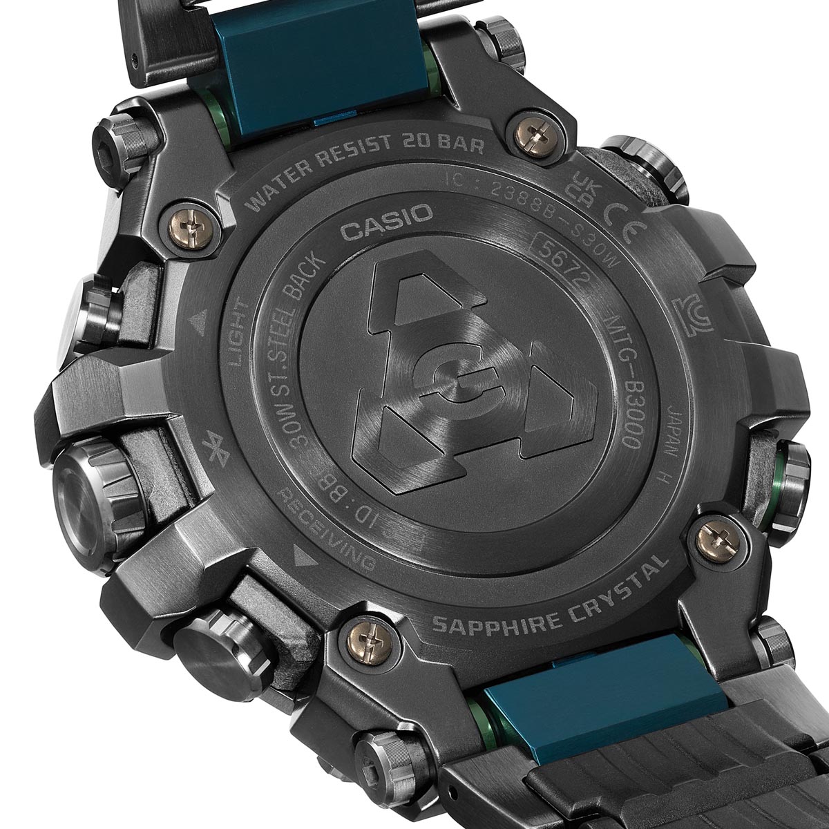 G Shock MT-G Series Mens Watch with Black Dial and Black and Green Stainless Steel Bracelet (solar movement)