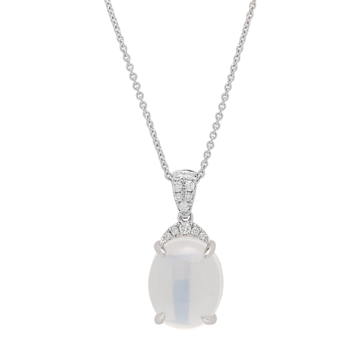 Oval Luna Quartz Necklace in 14kt White Gold with Diamonds (1/10ct tw)