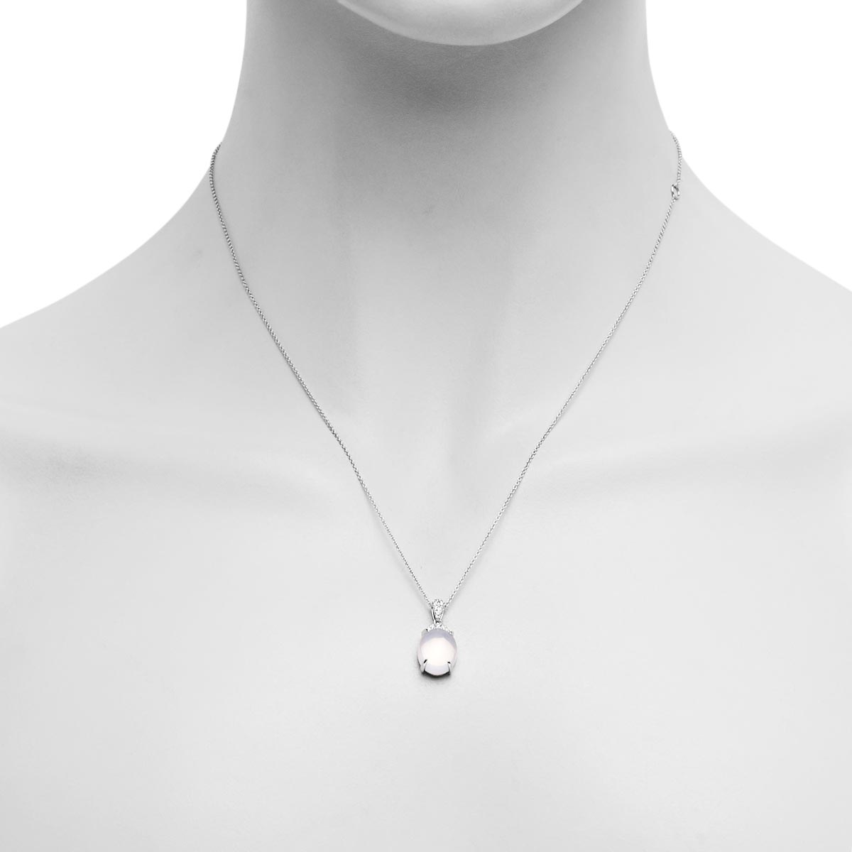 Oval Luna Quartz Necklace in 14kt White Gold with Diamonds (1/10ct tw)