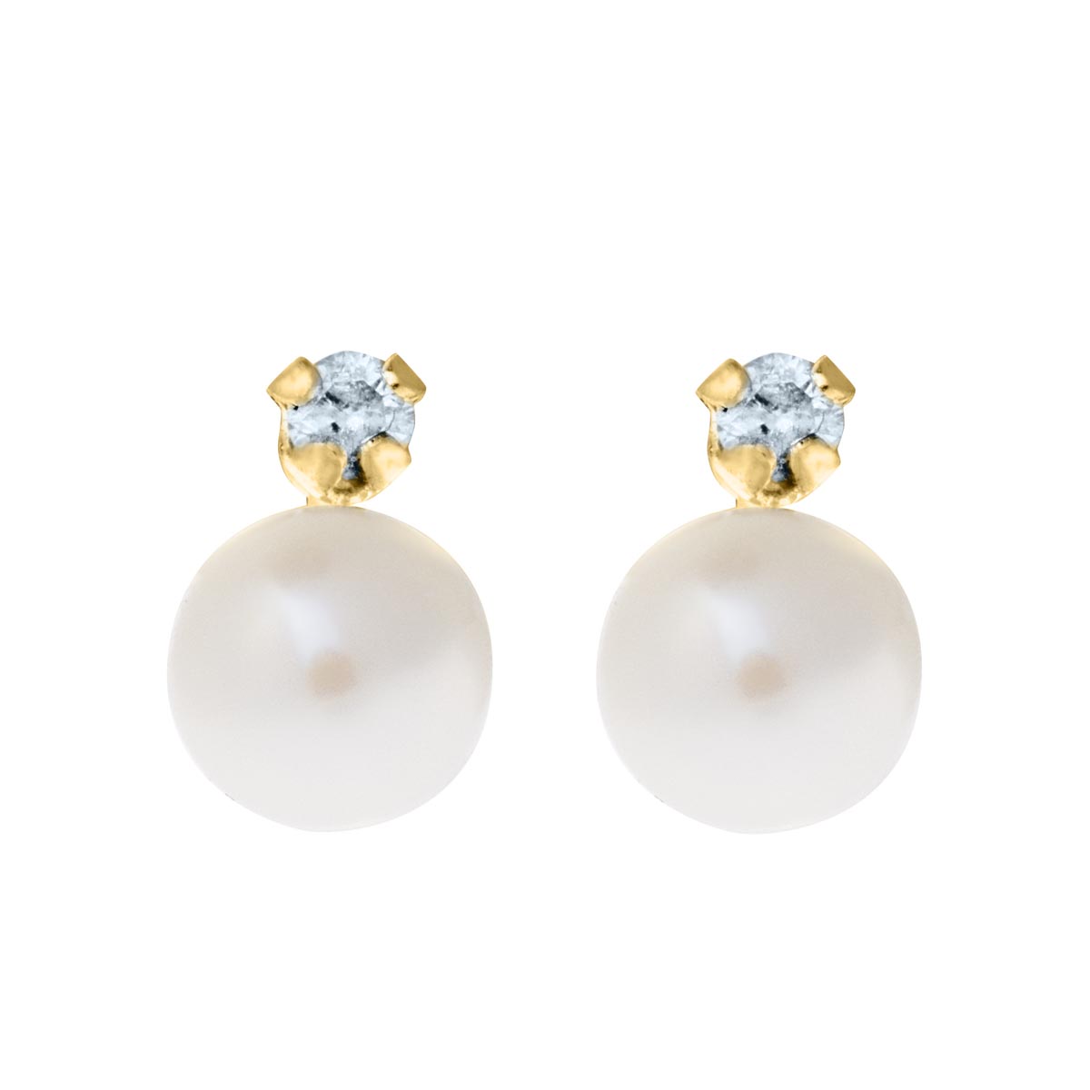Childrens Pearl Stud Earring in 14kt Yellow Gold with Diamonds (.04ct tw)