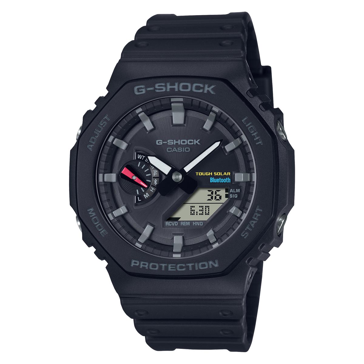 G Shock 2100 Series Mens Watch with Black Dial and Black Resin Strap (solar movement)