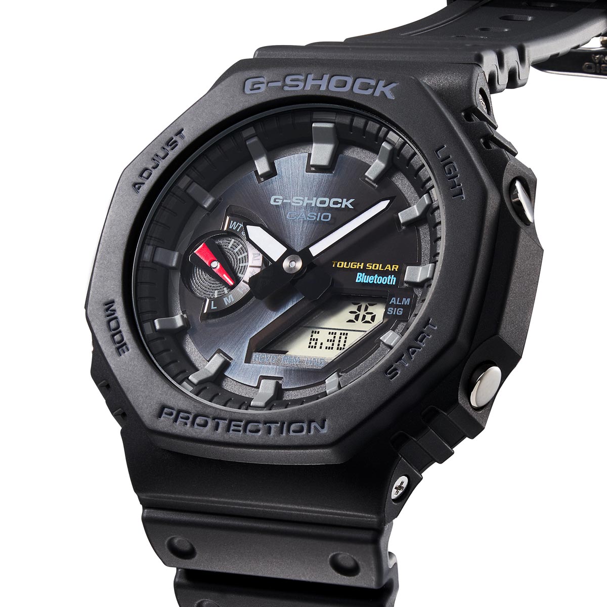G Shock 2100 Series Mens Watch with Black Dial and Black Resin Strap (solar movement)