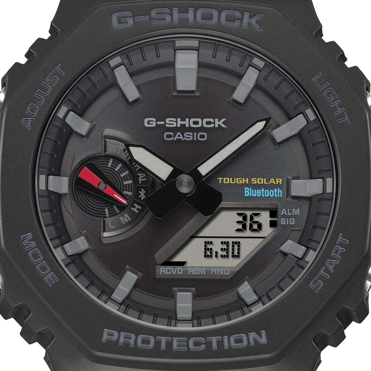 G Shock 2100 Series Mens Watch with Black Dial and Black Resin Strap (solar movement)
