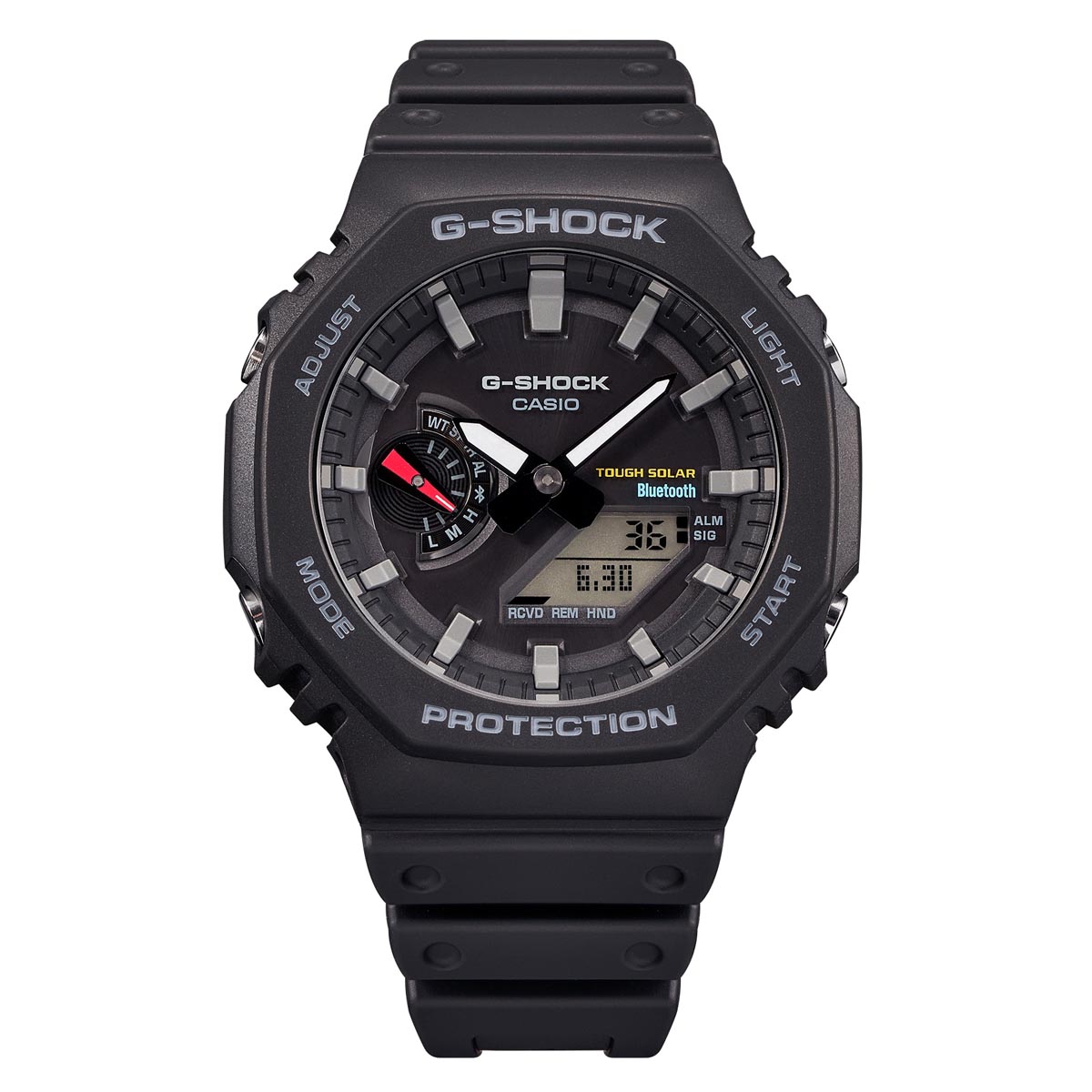G Shock 2100 Series Mens Watch with Black Dial and Black Resin Strap (solar movement)