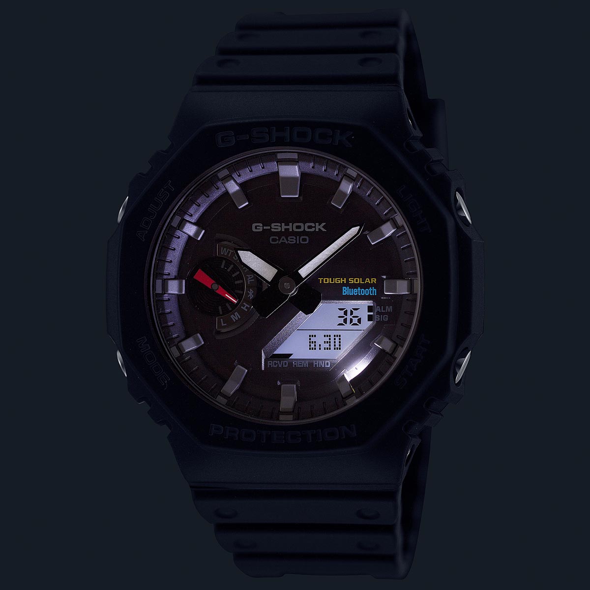 G Shock 2100 Series Mens Watch with Black Dial and Black Resin Strap (solar movement)