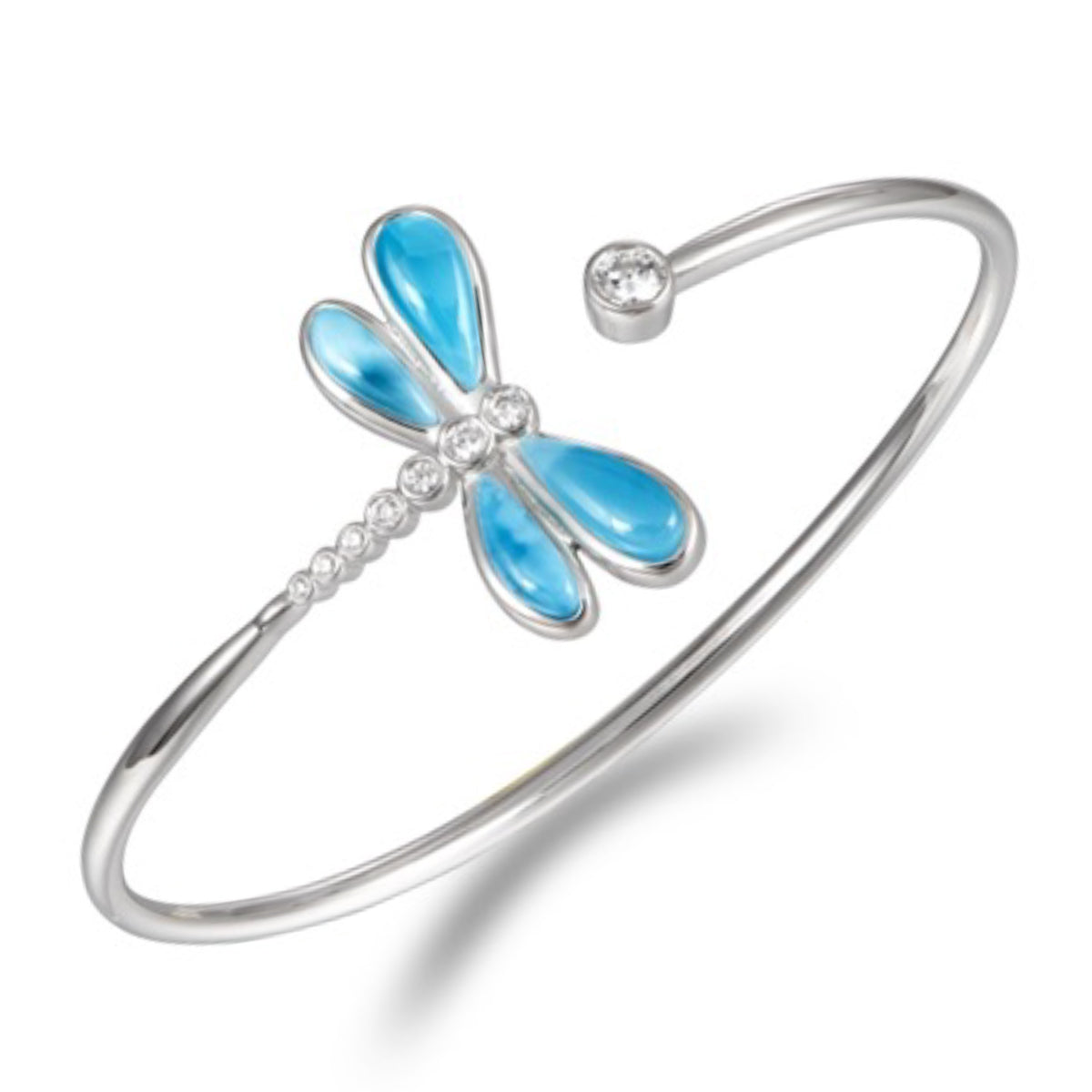 Alamea Larimar Dragonfly Bangle Bracelet in Sterling Silver