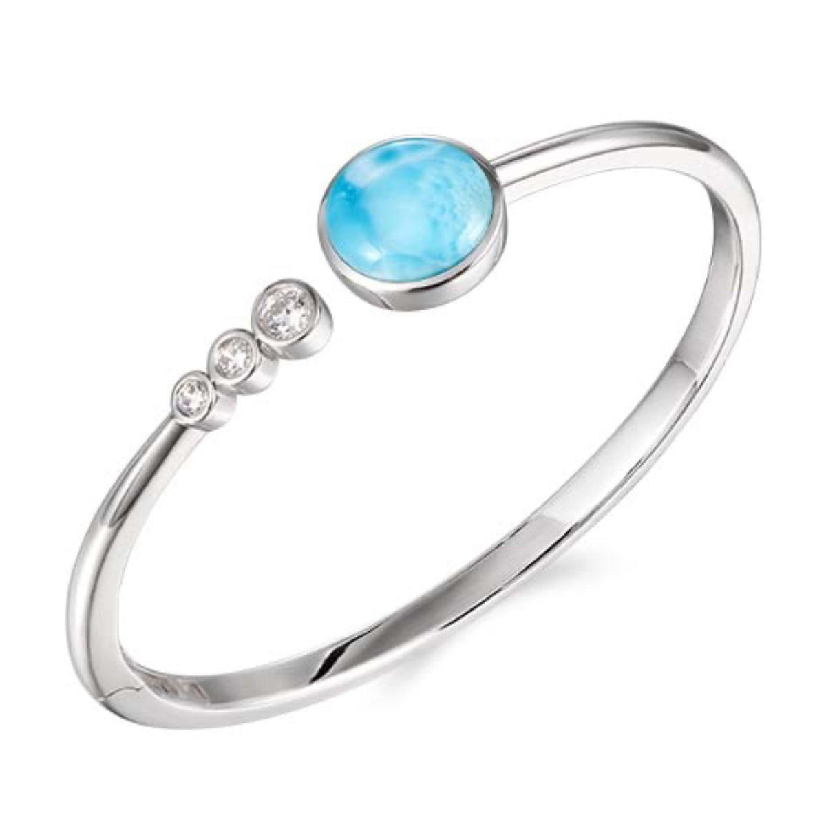 Alamea Larimar Bangle Bracelet in Sterling Silver with Cubic Zirconia