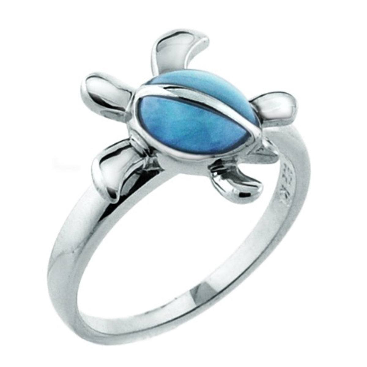 Alamea Larimar Turtle Ring in Sterling Silver (size 7)