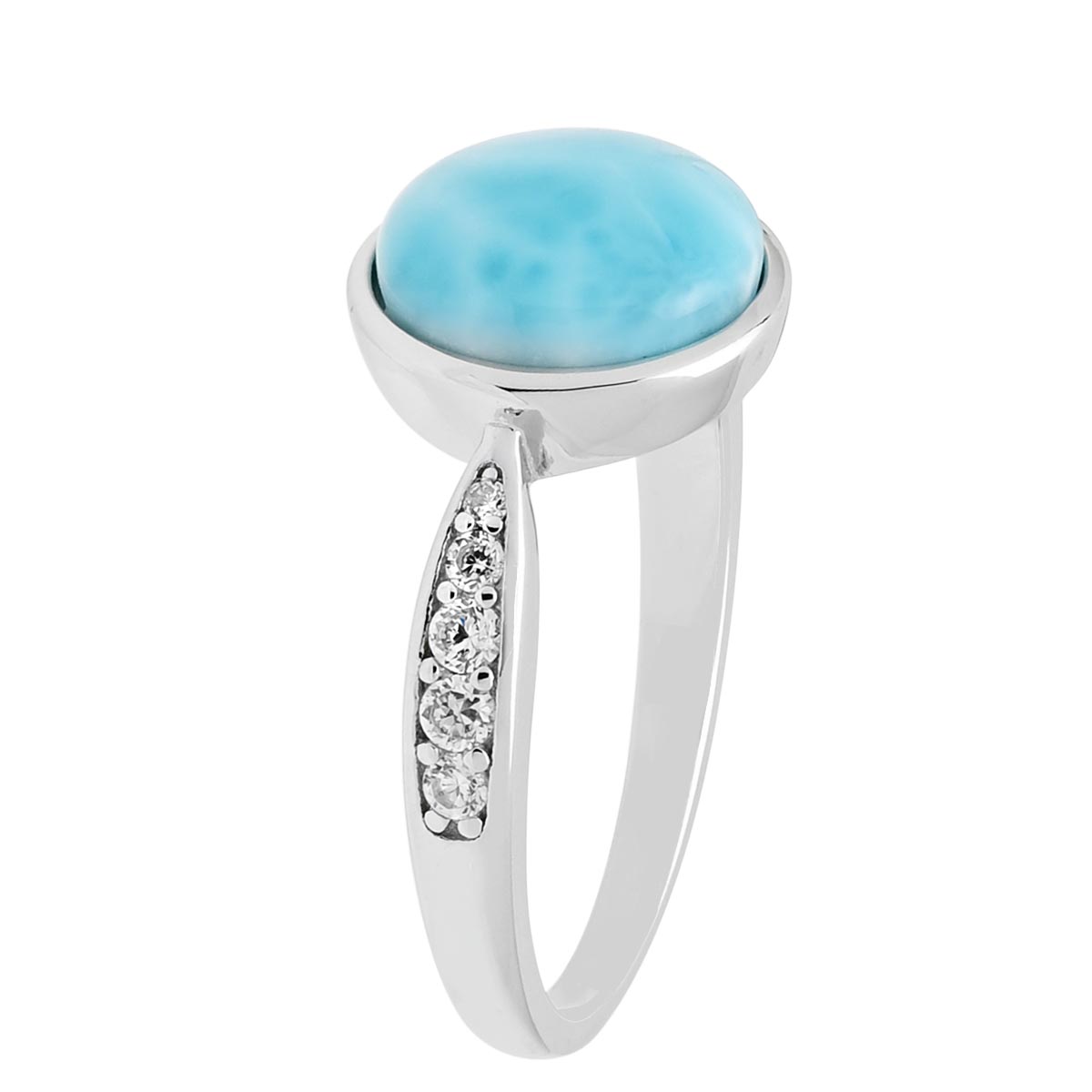 Alamea Larimar Ring in Sterling Silver with Cubic Zirconia (size 7)