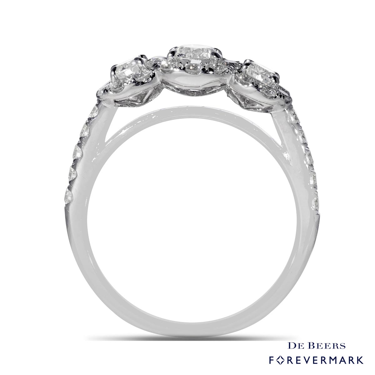 De Beers Forevermark Center of My Universe Diamond Three Stone Halo Ring in 18kt White Gold (1 1/7ct tw)