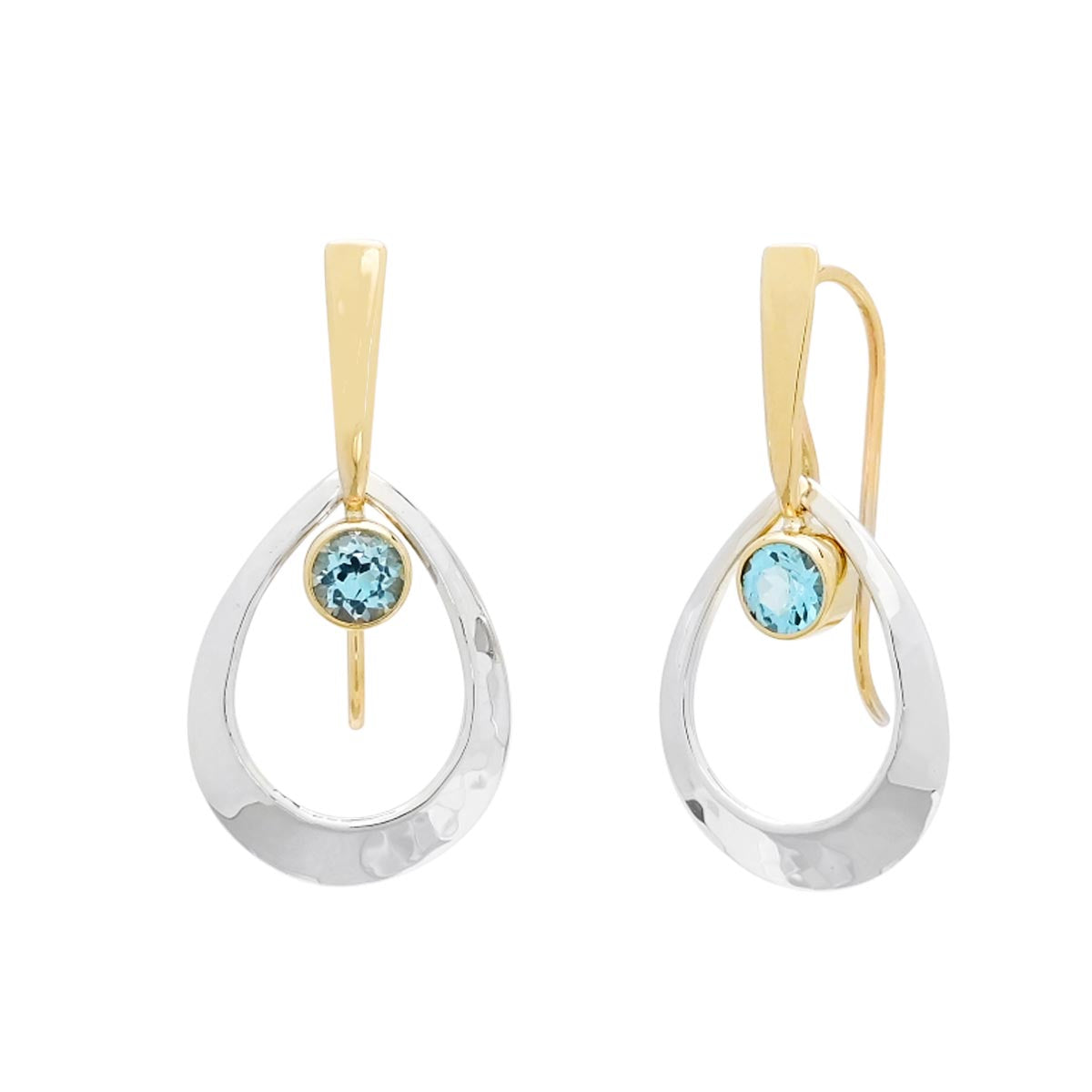 E.L. Designs Blue Topaz Emma Drop Earrings in Sterling Silver and 14kt Yellow Gold