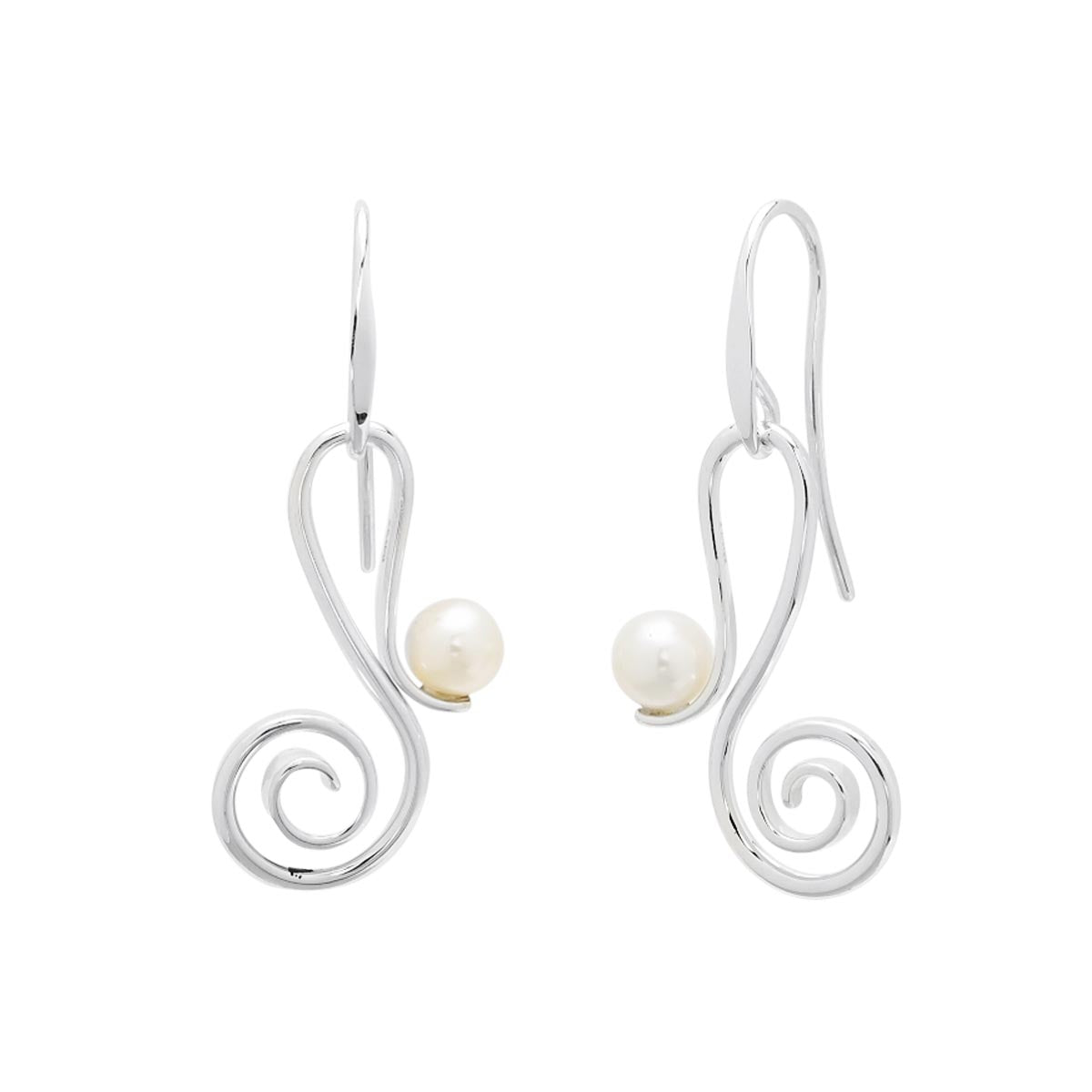 E.L. Designs Cultured Freshwater Pearl Script Earrings in Sterling Silver (5mm pearls)
