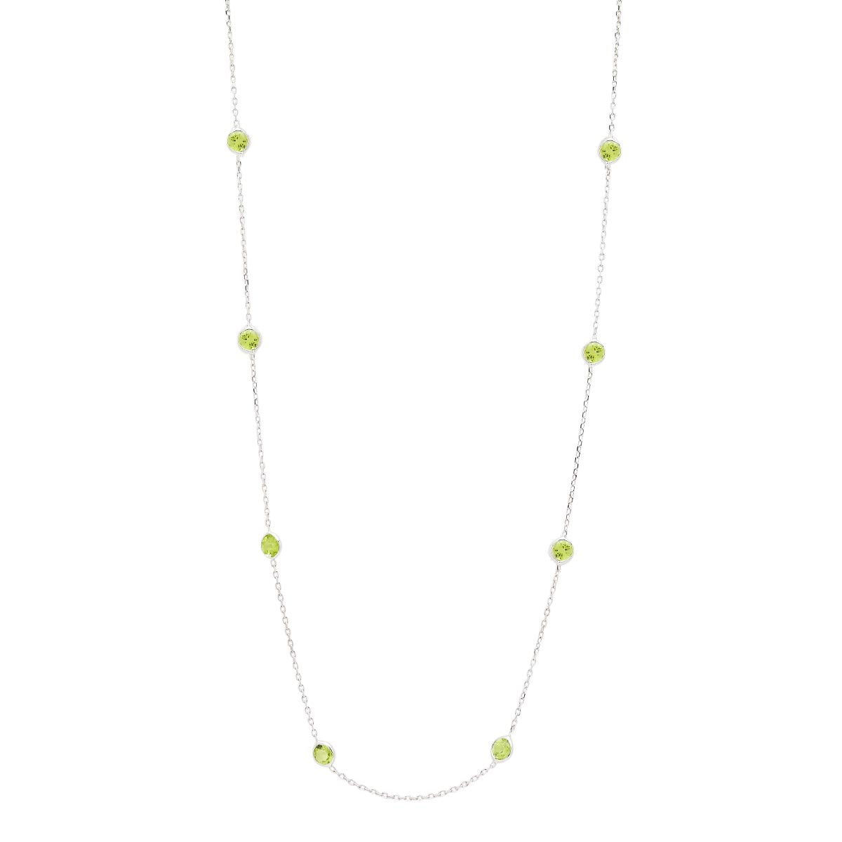 Peridot Station Necklace in 14kt White Gold