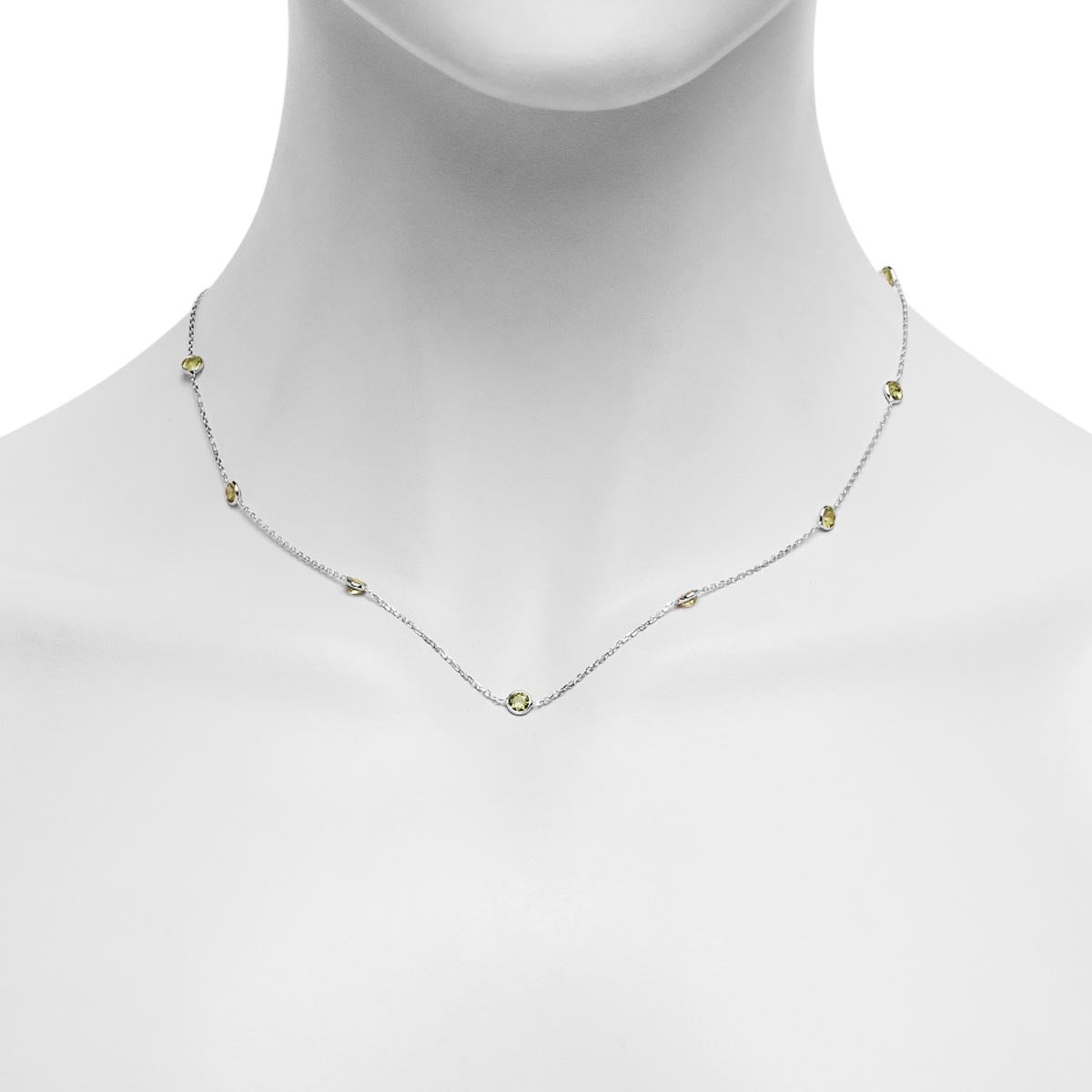 Peridot Station Necklace in 14kt White Gold