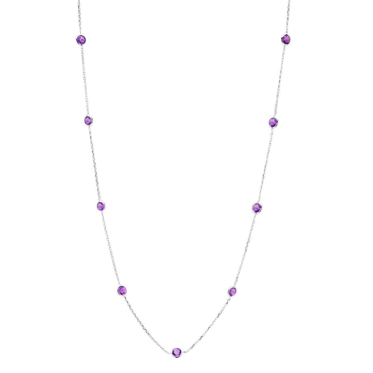 Amethyst Station Necklace in 14kt White Gold