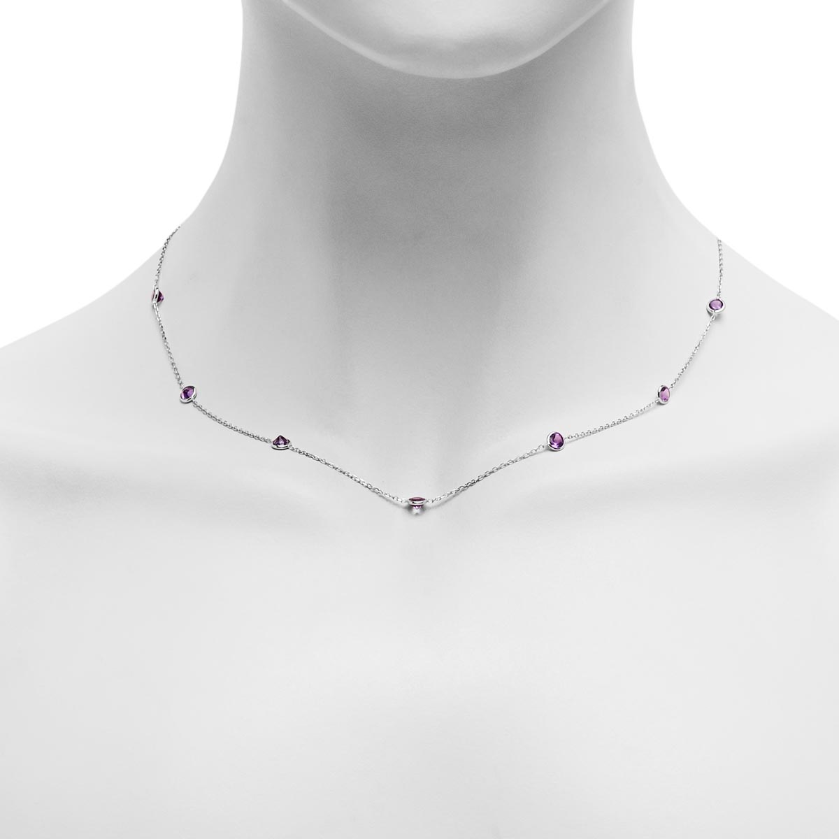 Amethyst Station Necklace in 14kt White Gold