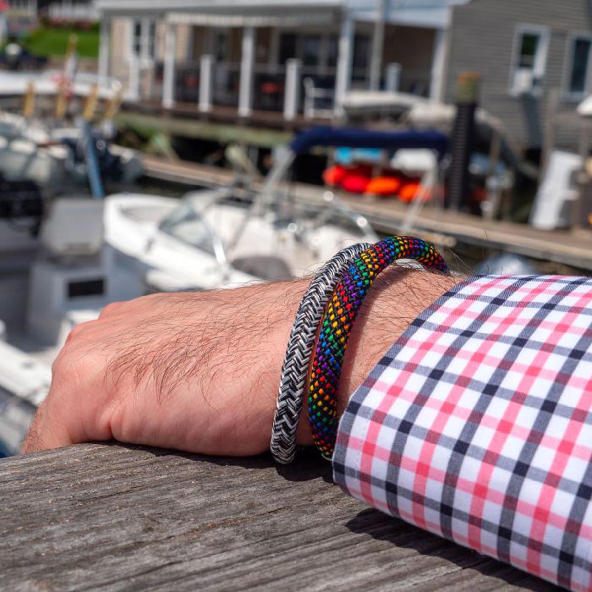 Mens Rainbow Nylon Cord Bracelet in Stainless Steel – Day's Jewelers