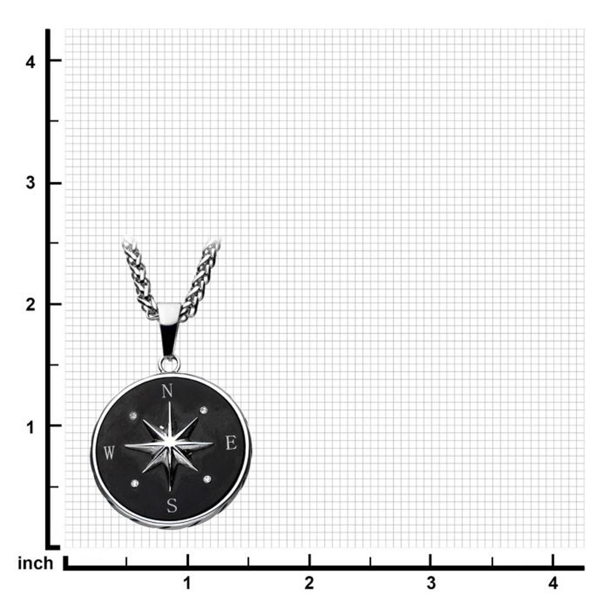 Mens Compass Necklace in Stainless Steel with Black Ion Plate