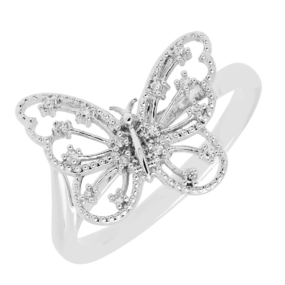 Diamond Butterfly Ring in Sterling Silver (1/20ct tw)
