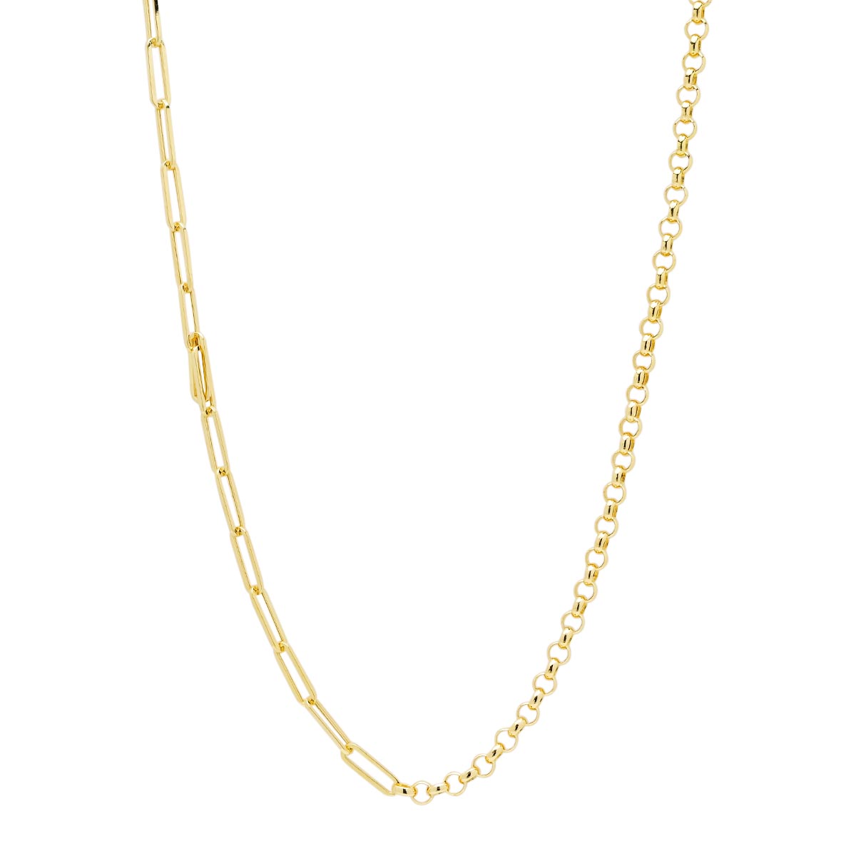 Paperclip and Link Chain Necklace in 14kt Yellow Gold