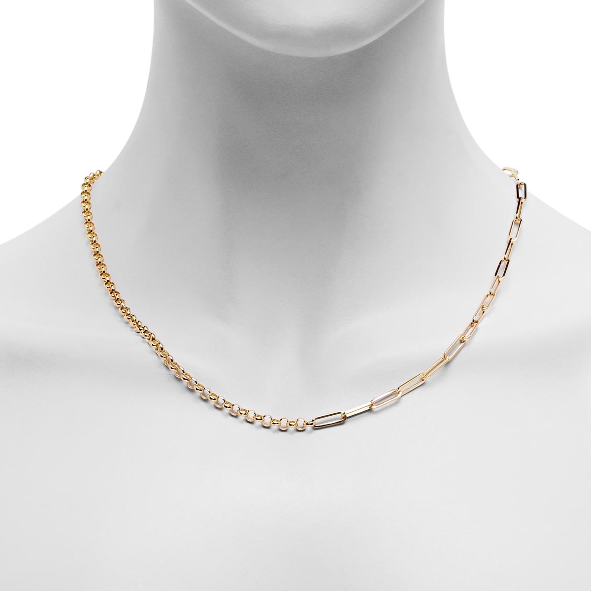 Paperclip and Link Chain Necklace in 14kt Yellow Gold