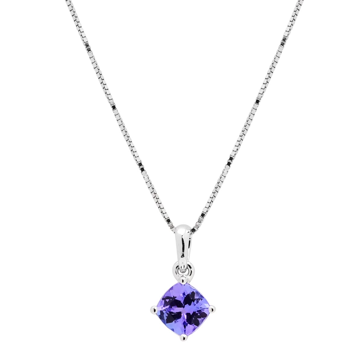Cushion Cut Tanzanite Necklace in 14kt White Gold