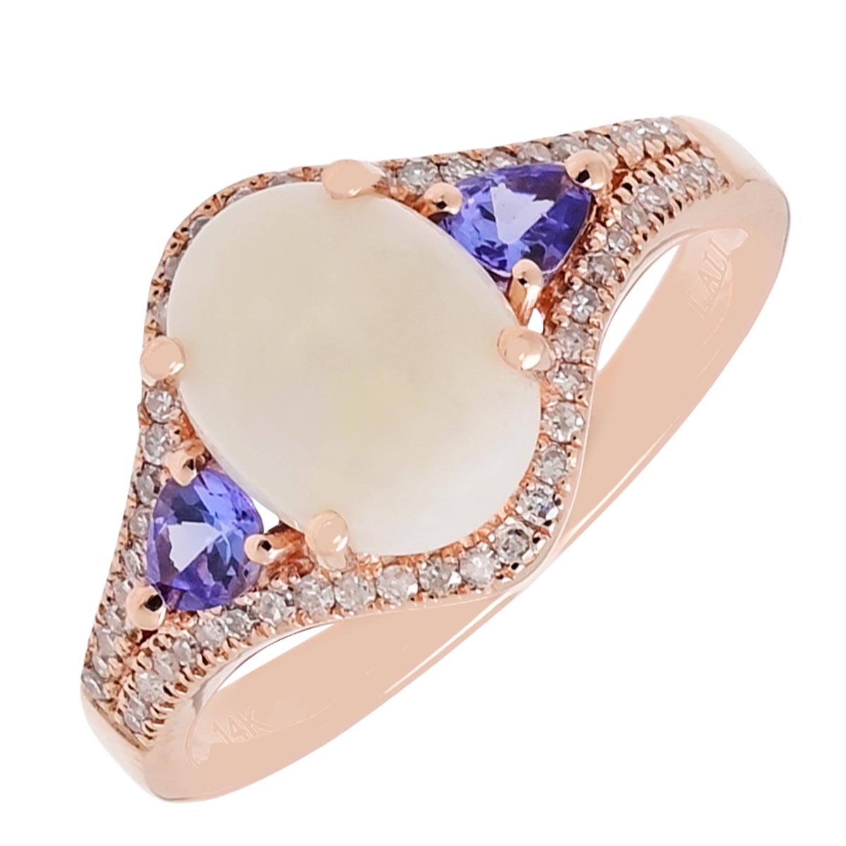 Oval Opal and Tanzanite Ring in 14kt Rose Gold with Diamonds (1/4ct tw)