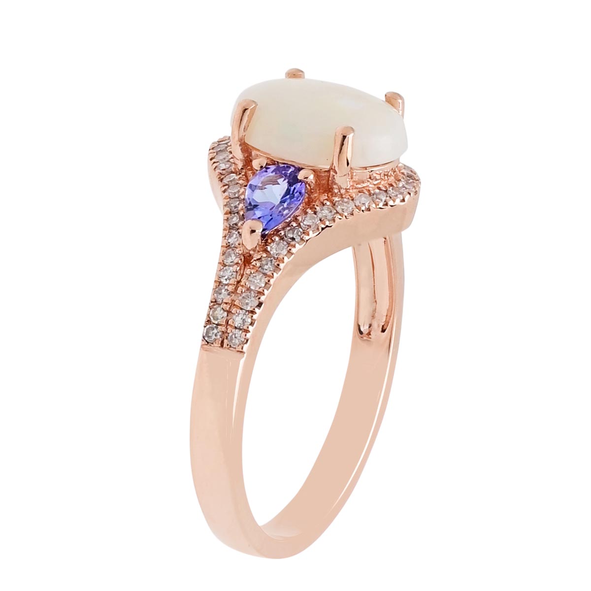 Oval Opal and Tanzanite Ring in 14kt Rose Gold with Diamonds (1/4ct tw)