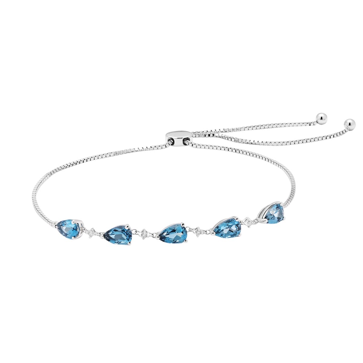 Pear London Blue Topaz Bracelet in 14kt White Gold with Diamonds (1/25ct tw)