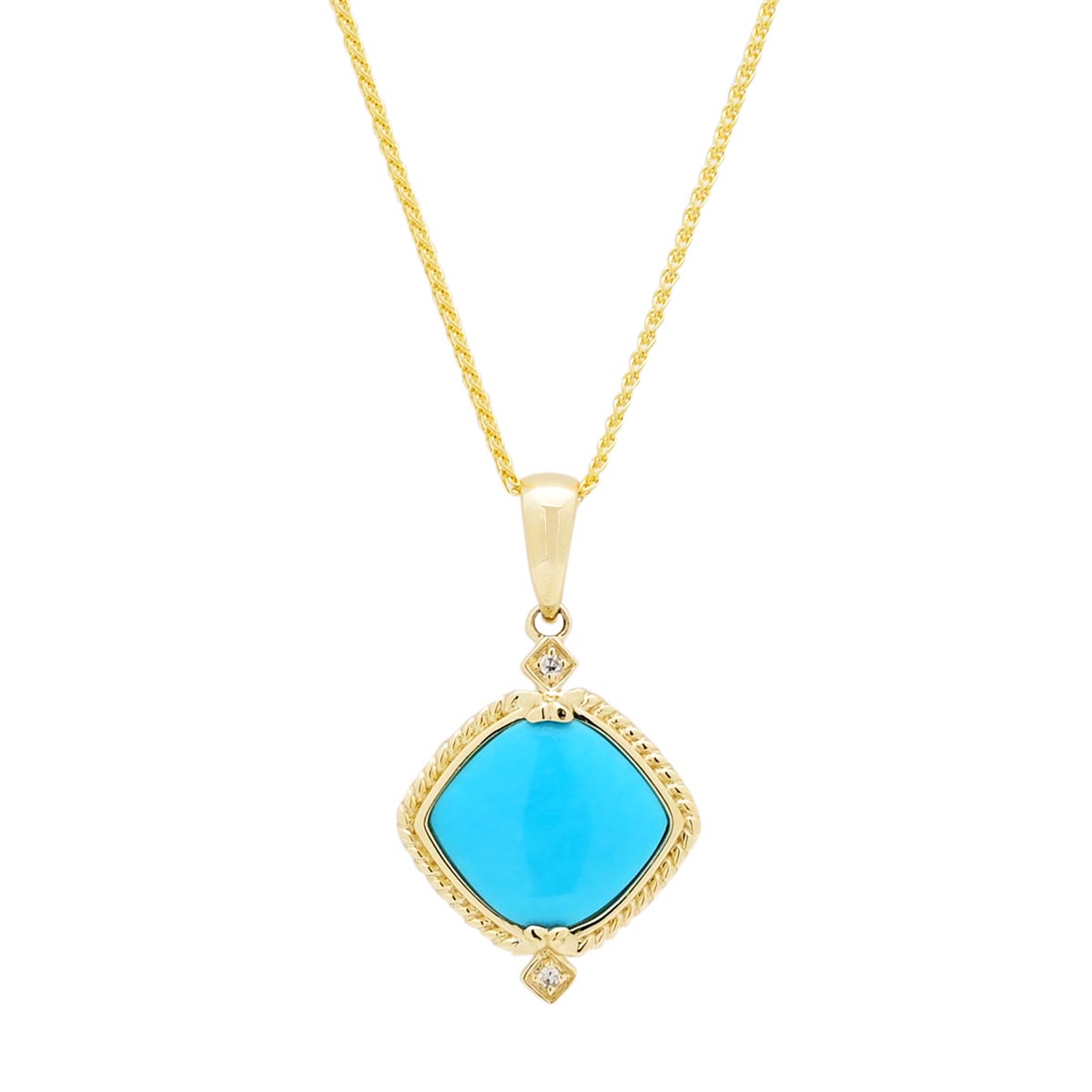 Cushion Turquoise Necklace in 14kt Yellow Gold with Diamonds (1/100ct tw)