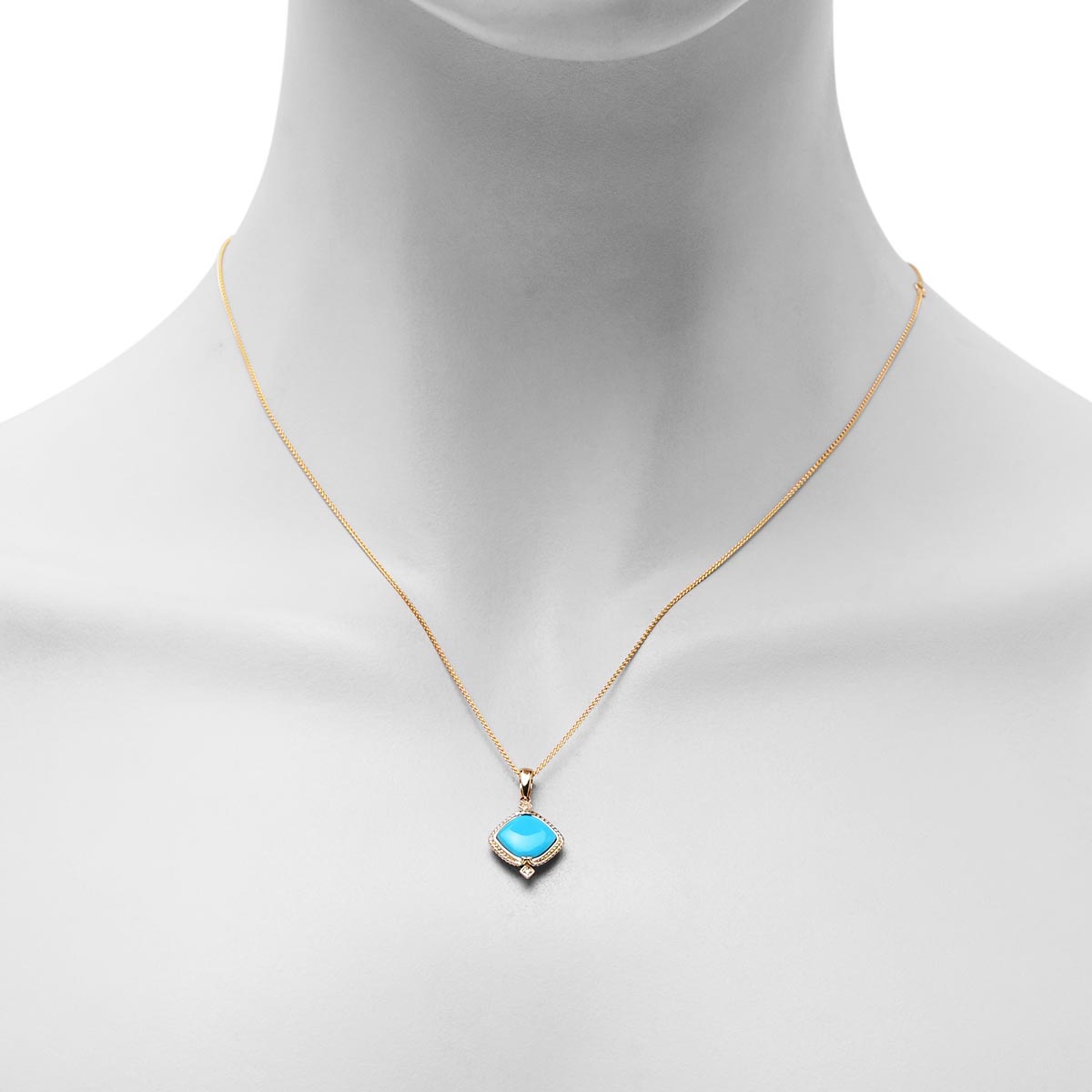 Cushion Turquoise Necklace in 14kt Yellow Gold with Diamonds (1/100ct tw)
