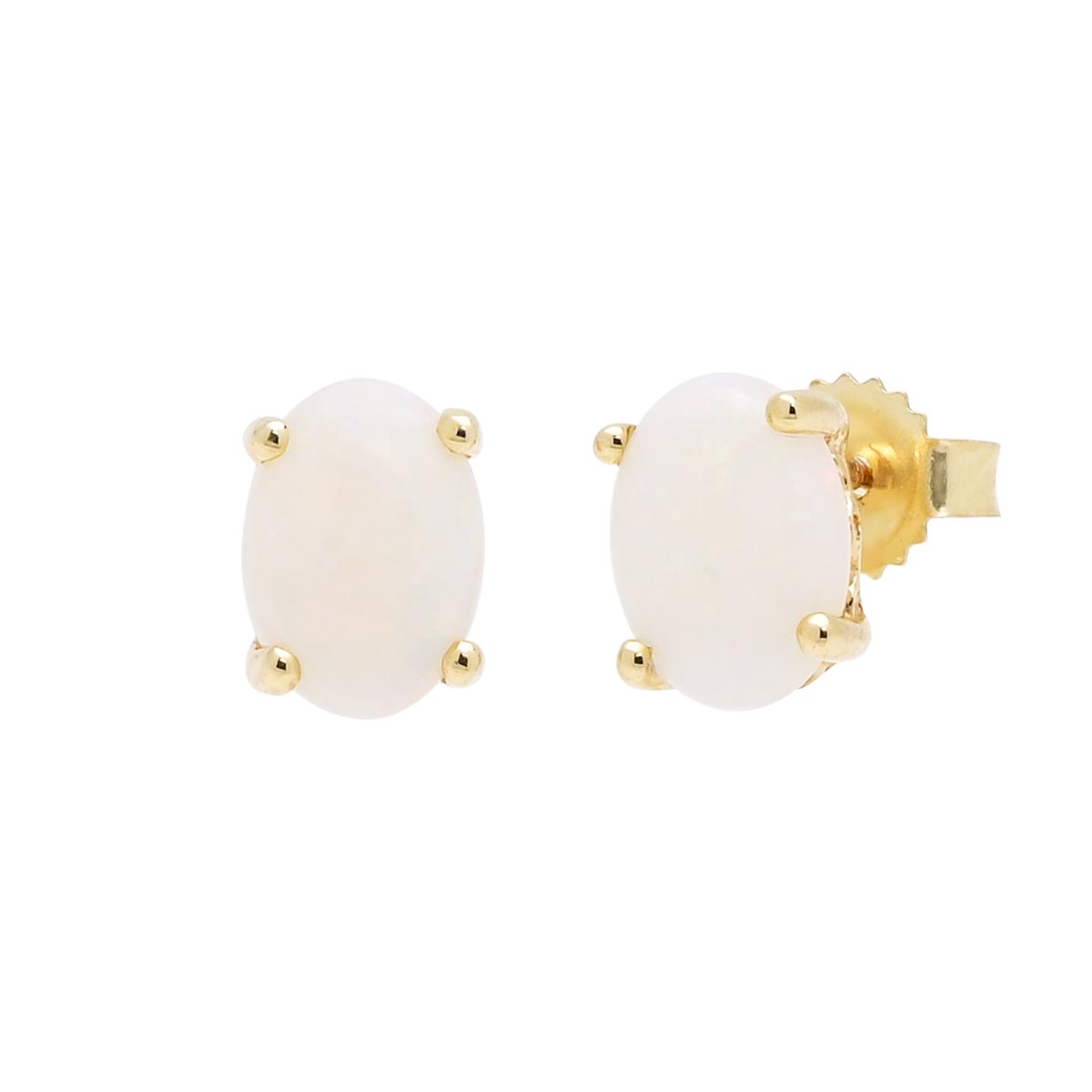 Oval Australian Opal Stud Earrings in 14kt Yellow Gold