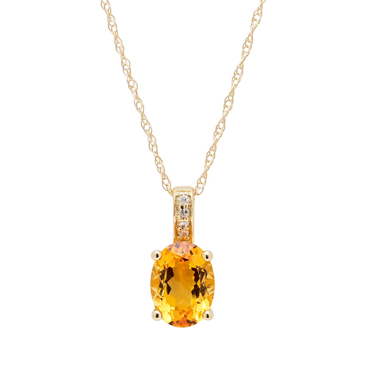 Oval Citrine Necklace in 14kt Yellow Gold with Diamonds (.02ct tw)