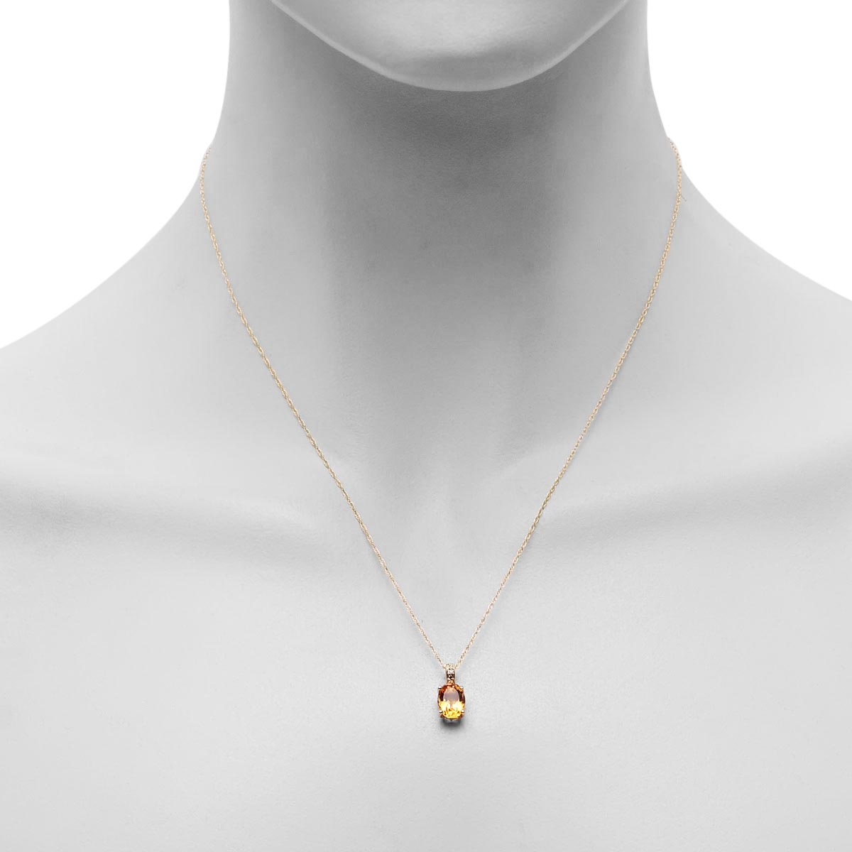 Oval Citrine Necklace in 14kt Yellow Gold with Diamonds (.02ct tw)