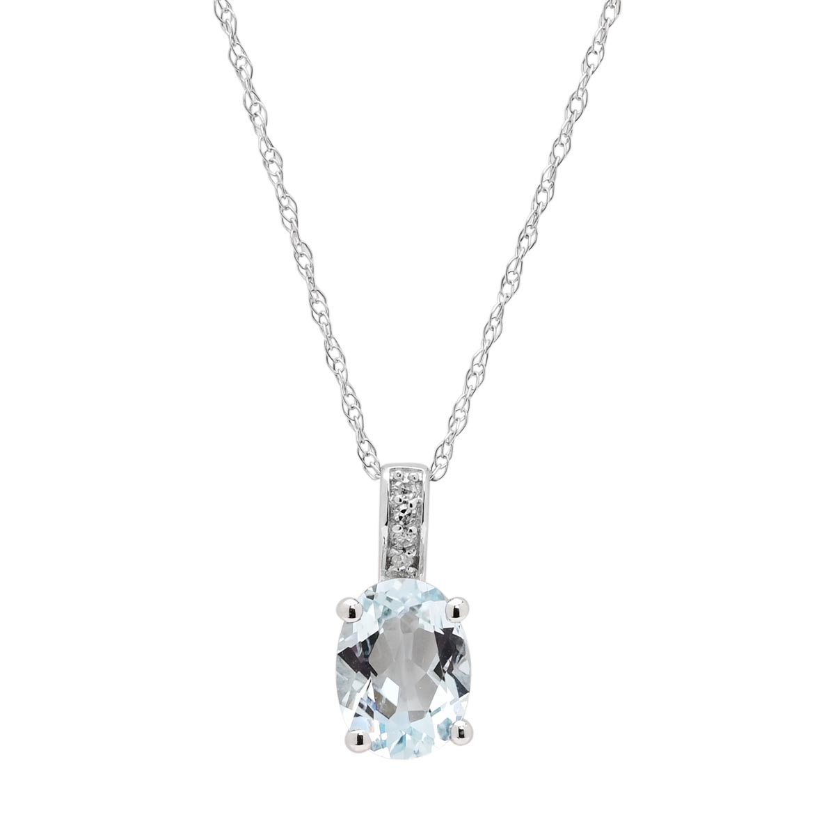 Oval Aquamarine Necklace in 14kt White Gold with Diamonds (.02ct tw)