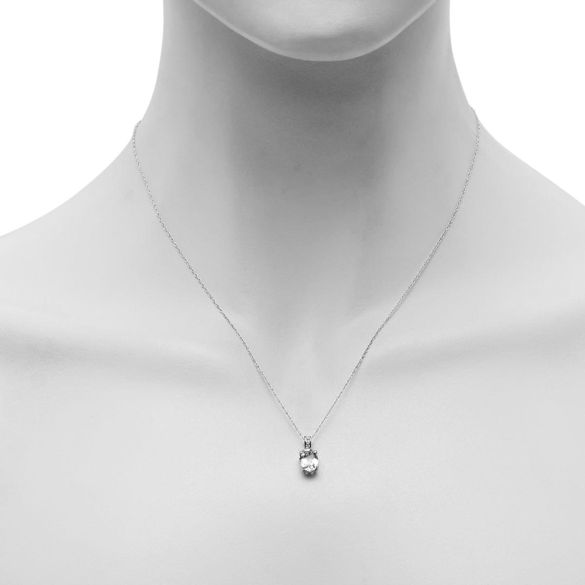 Oval Aquamarine Necklace in 14kt White Gold with Diamonds (.02ct tw)