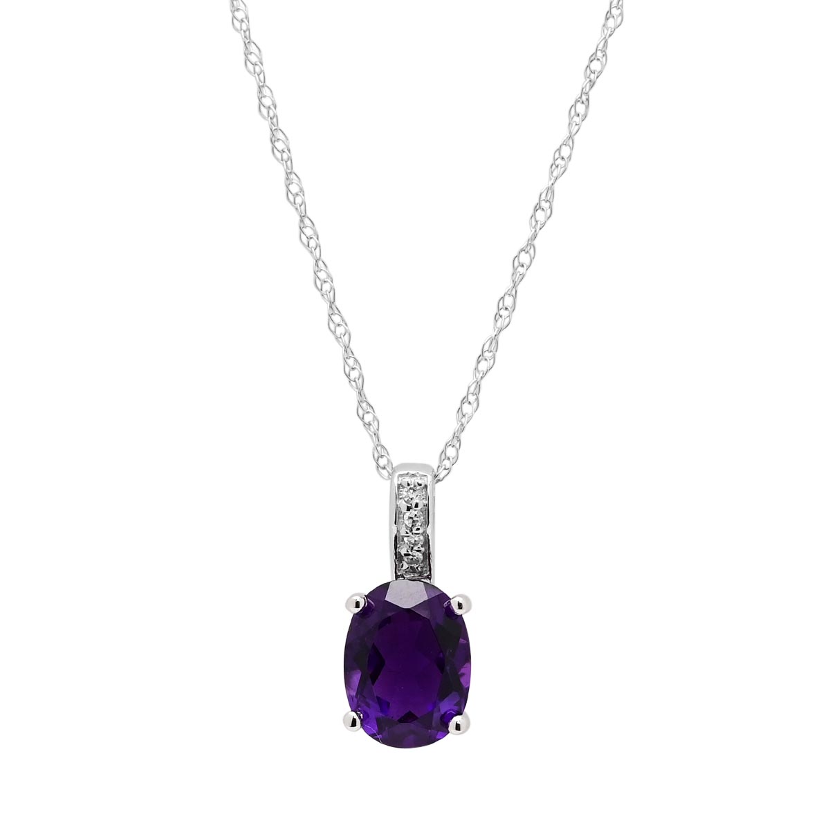 Oval Amethyst Necklace in 14kt White Gold with Diamonds (.02ct tw)