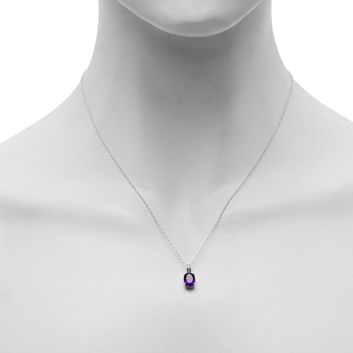 Oval Amethyst Necklace in 14kt White Gold with Diamonds (.02ct tw)